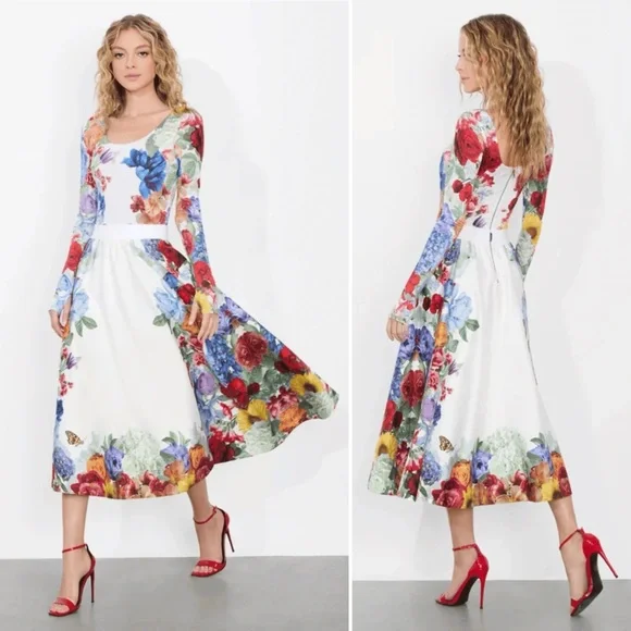 Alice + Olivia Earla Floral Flare Midi Skirt Garden Brunch Size 10 NWT - Picture 2 of 15